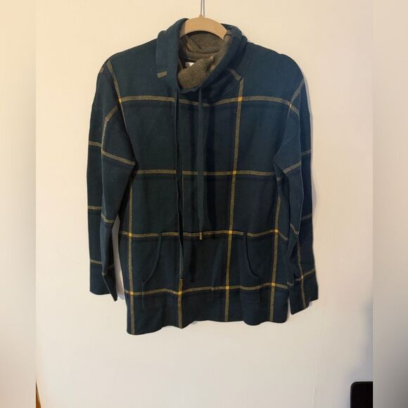 Max Studio Sweaters - max studio women's size M green plaid Cowl Neck Long Sleeve Waffle Knit sweater